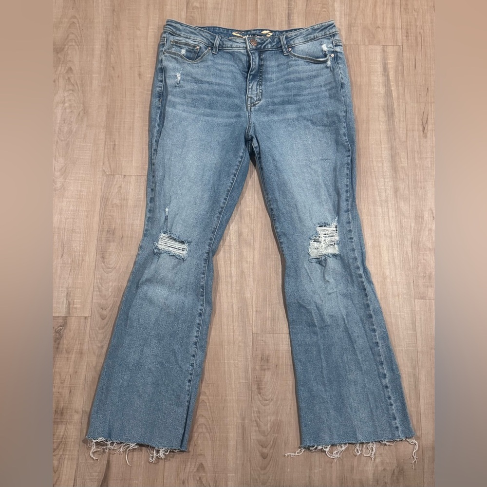 Seven7 Light Blue Distressed Flare Leg Jeans